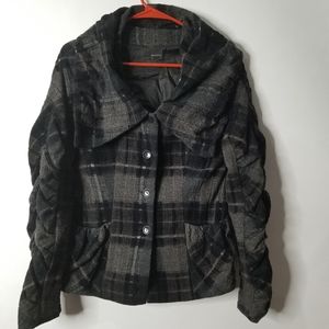 Donassy Wool Blend Ruffle Plaid Jacket Size 38